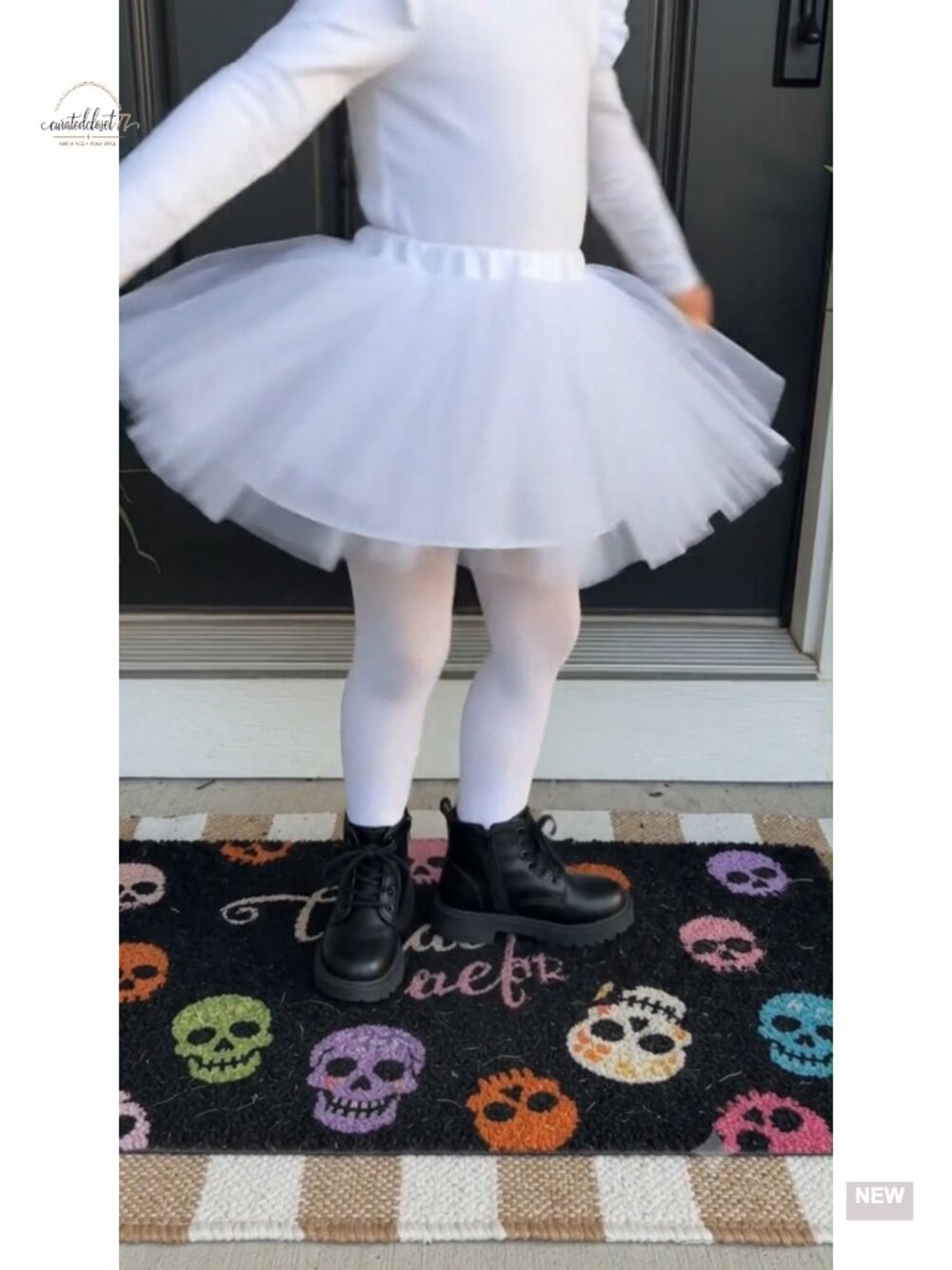 Toddler Girl Ghost Costume 4-Piece Bodysuit Tutu Headband Tights Halloween - Picture 6 of 6